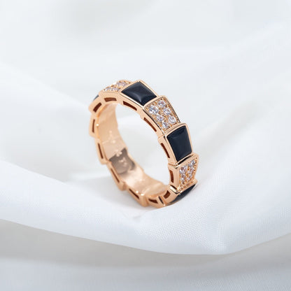 [Rosla Jewelry]SERPENTI RING PINK GOLD BLACK MOP DIAMOND PAVED 4MM