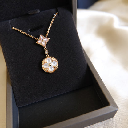 [Rosla Jewelry]STAR AND SUN WHITE MOP 2 MOTIF PINK GOLD NECKLACE