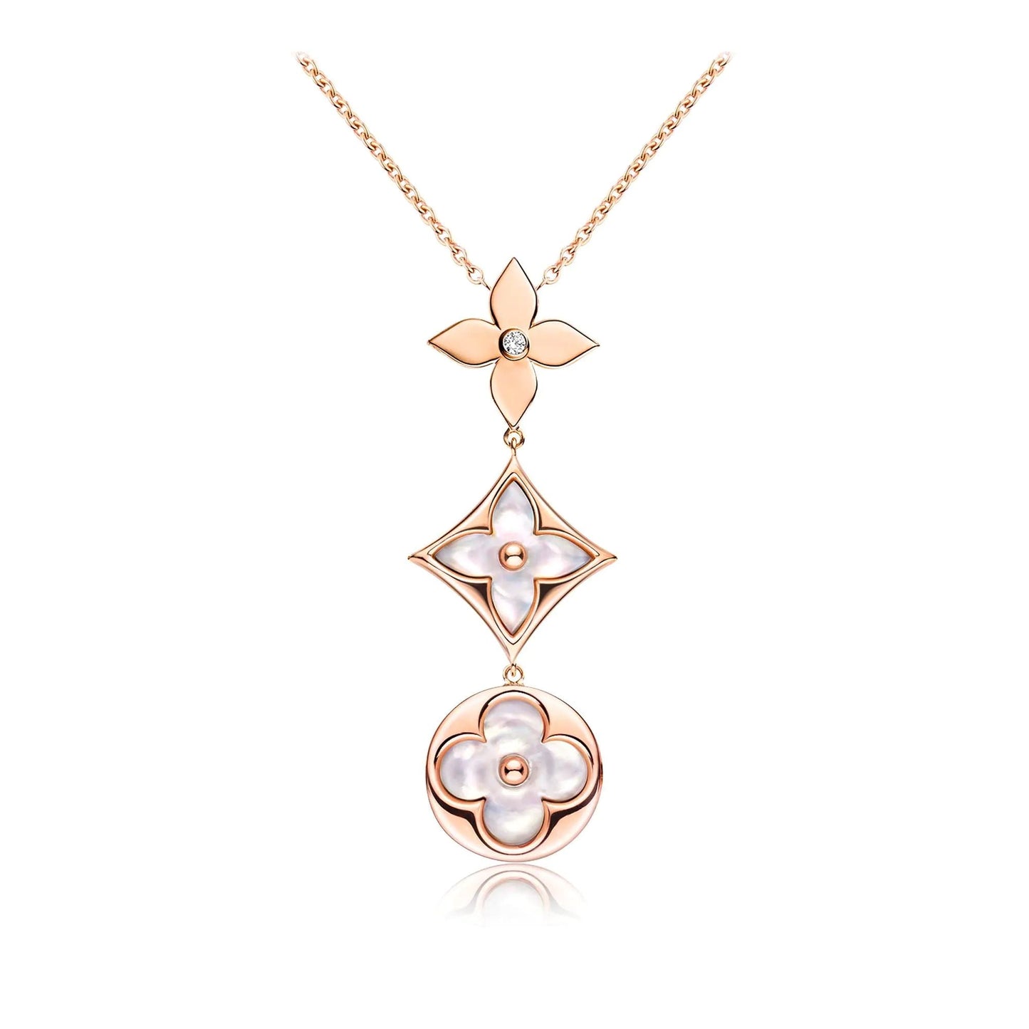 [Rosla Jewelry]COLOR BLOSSOM LARIAT NECKLACE PINK GOLD WHITE MOTHER PEARL AND DIAMOND