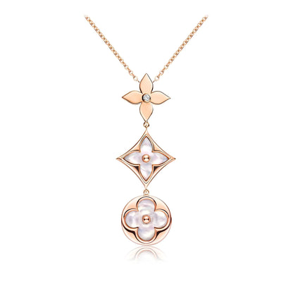 [Rosla Jewelry]COLOR BLOSSOM LARIAT NECKLACE PINK GOLD WHITE MOTHER PEARL AND DIAMOND