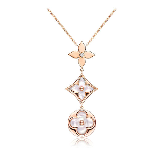 [Rosla Jewelry]COLOR BLOSSOM LARIAT NECKLACE PINK GOLD WHITE MOTHER PEARL AND DIAMOND